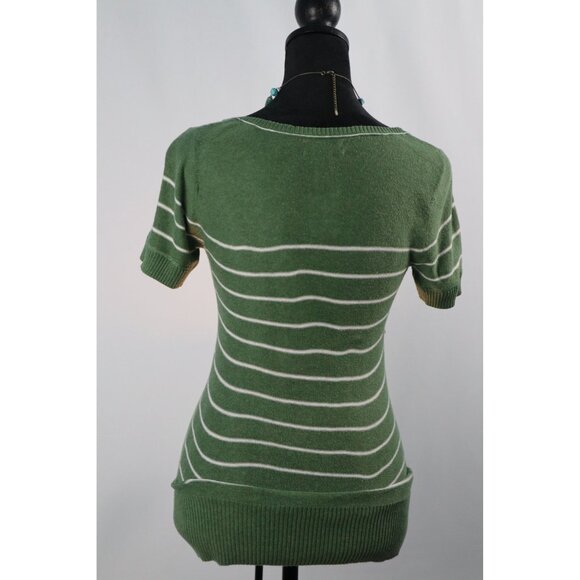 Green & White Striped Shirt Sleeve Knit Top by Between Me & You Vintage Size‎ S - Picture 2 of 7